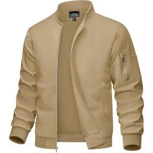 Men's #01 Khaki Bomber Jacket Coats Casual Zip Pocket Outwear 5 Pockets